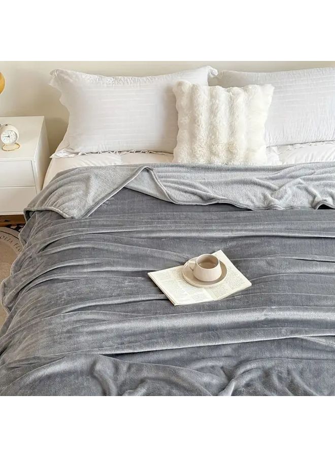 Grey Flannel Throw Blanket 70x79 Inch Soft Plush All Season Bedspread Couch Cover Machine Washable - Image 4